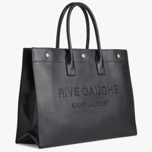 Saint Laurent Noé Rive Gauche Large Tote Bag Black Calfskin Leather YSL Shopper - Picture 1 of 13